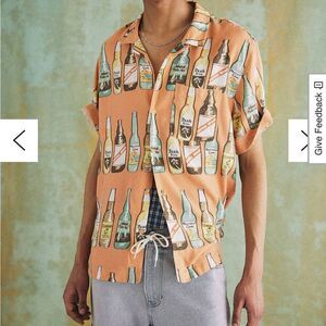 NWT BDG Urban Outfitters Drink Print Beer Bottles Hawaiian Camp Shirt Mens L